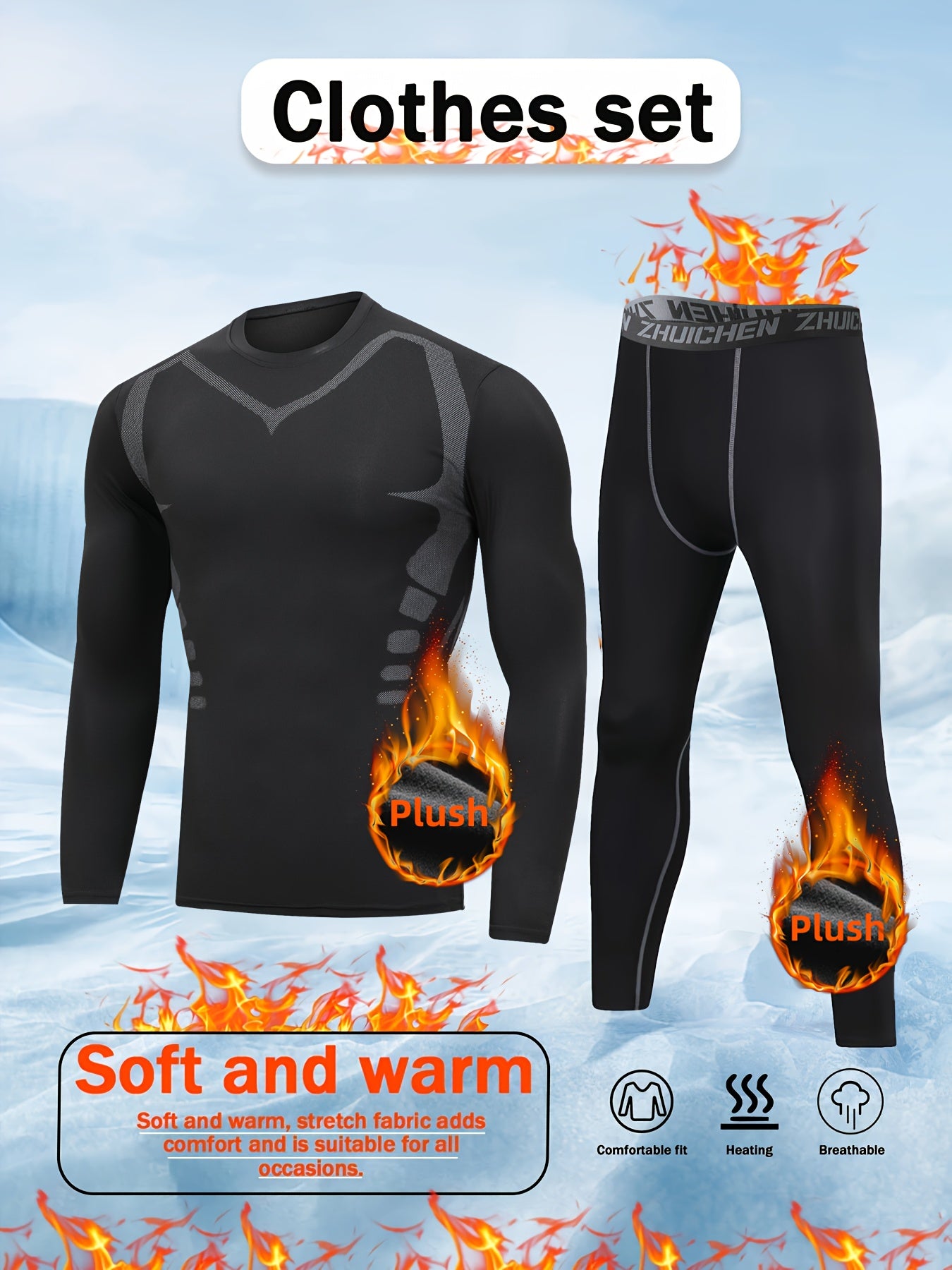 Two-Piece Fleece-Lined Sports Set for Men: Autumn and Winter Warm-Up Running Gym Clothes, Tight-Fit Training Gear for Morning and Night Runs