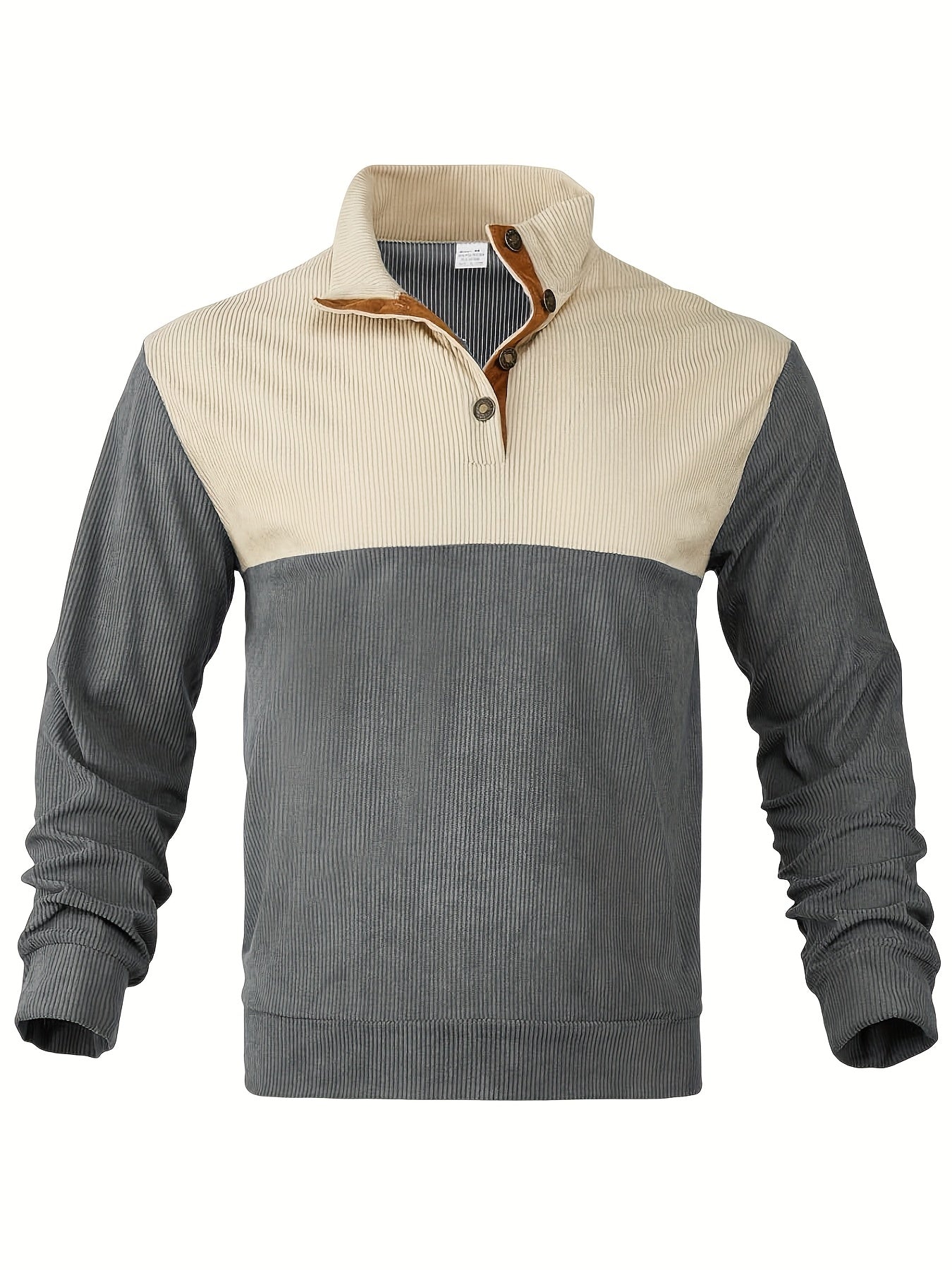 Retro Color Block Knitted Ribbed Sweater, Men's Casual Warm Mid Stretch Stand Collar Pullover Sweater For Men Fall Winter