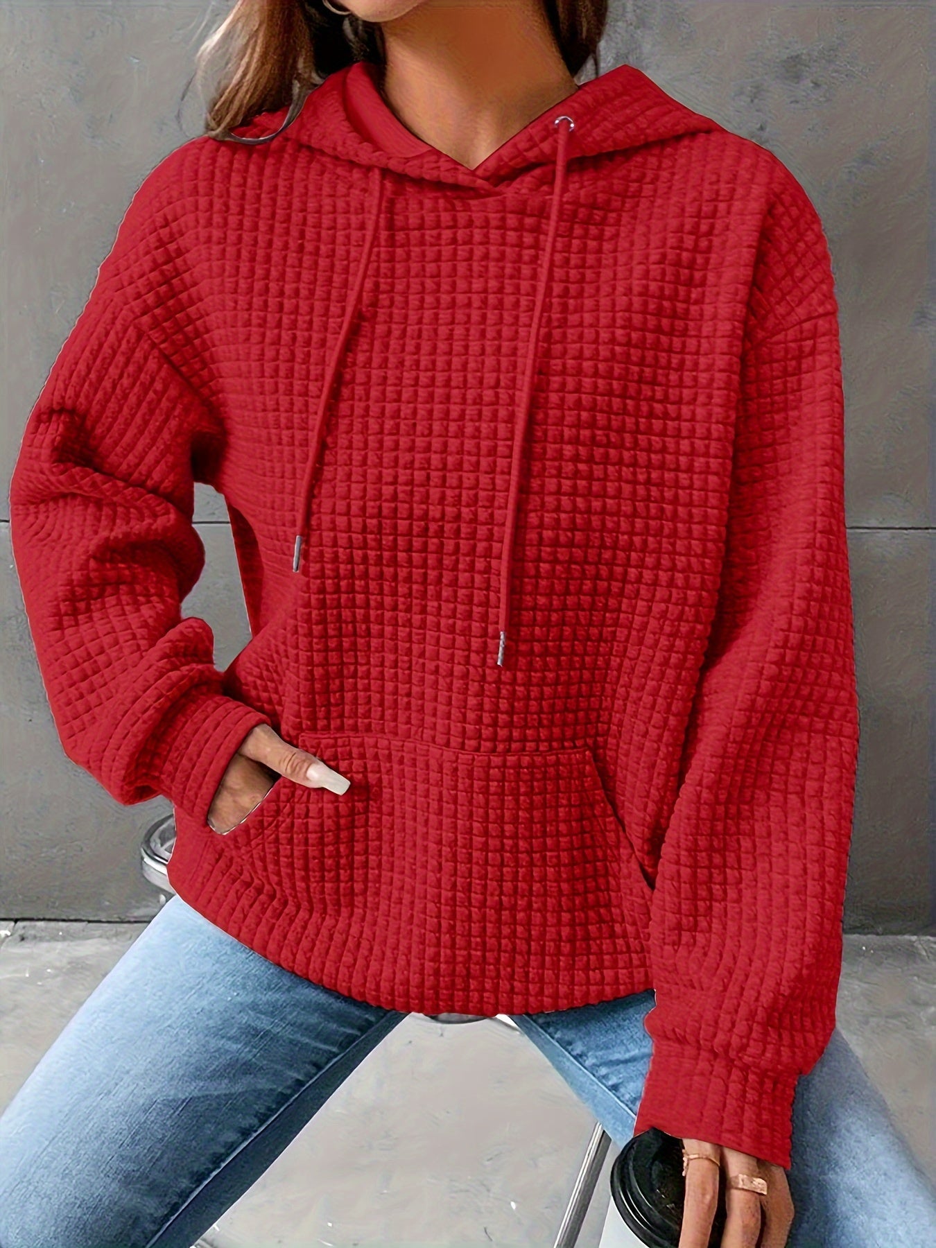 Plus Size - Women'S Plus Size Bright Orange Cable Hoodie - Cozy Loose Fit Pullover with Drawstring, Casual All-Season Wear, Casual Wear Hoodie | Cable Hoodie | Construction, Sweater Hoodie