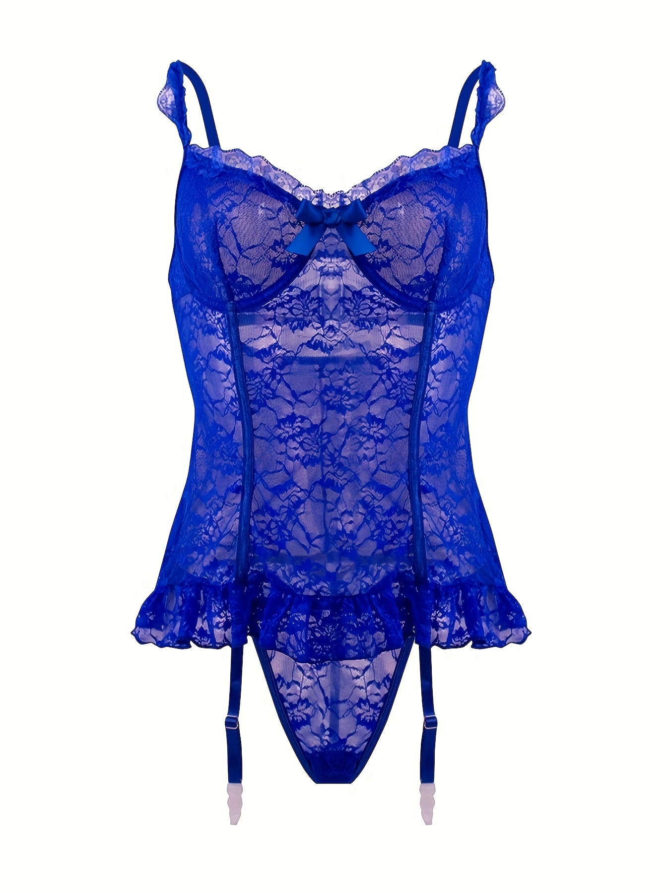 Spring and Summer New European and American Style High-end Lace Underwear Set for Women, Sexy Pajamas, Hollowed-out + Sexy Thong + Stockings = 3pcs Set (with Steel Ring) [Big Hit]