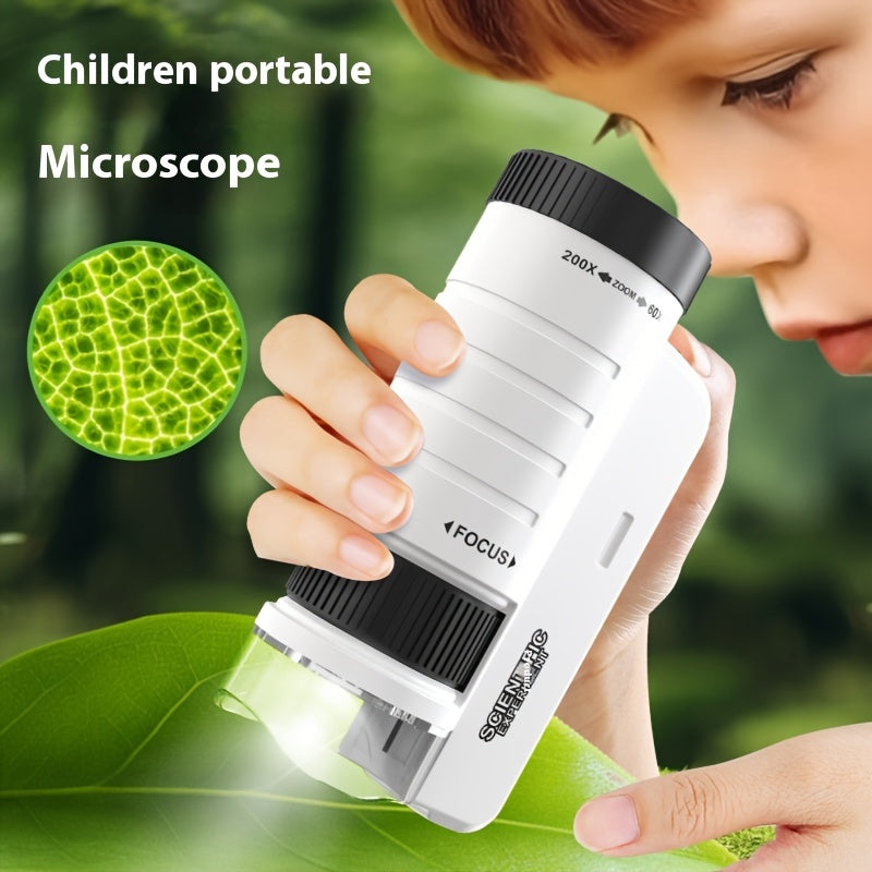 Handheld mini microscope toy with LED light amplification 60X-200X, a scientific toy for cultivating children's exploration of nature, easy to carry outdoors