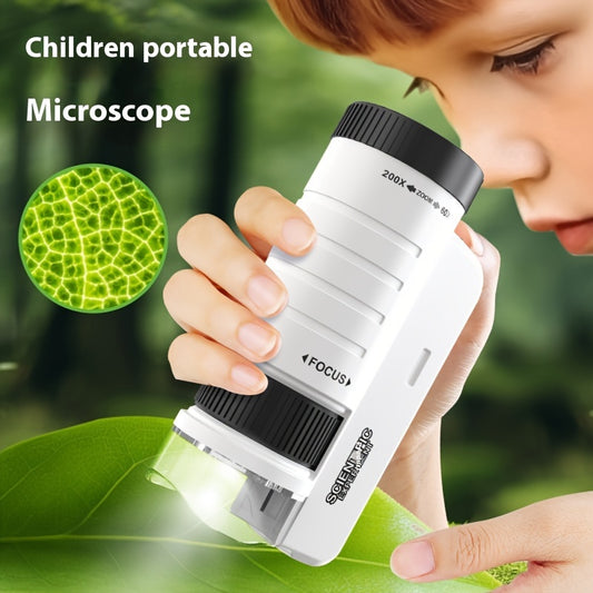 Handheld mini microscope toy with LED light amplification 60X-200X, a scientific toy for cultivating children's exploration of nature, easy to carry outdoors