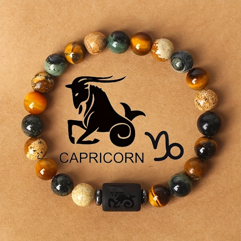 1pc Zodiac Astrology Natural Stone Beaded Bracelet, Fashionable 12 Constellation Designs, Personalized Zodiac Sign Jewelry, Ideal Birthday or Valentine'S Day Gift, 19.0cm