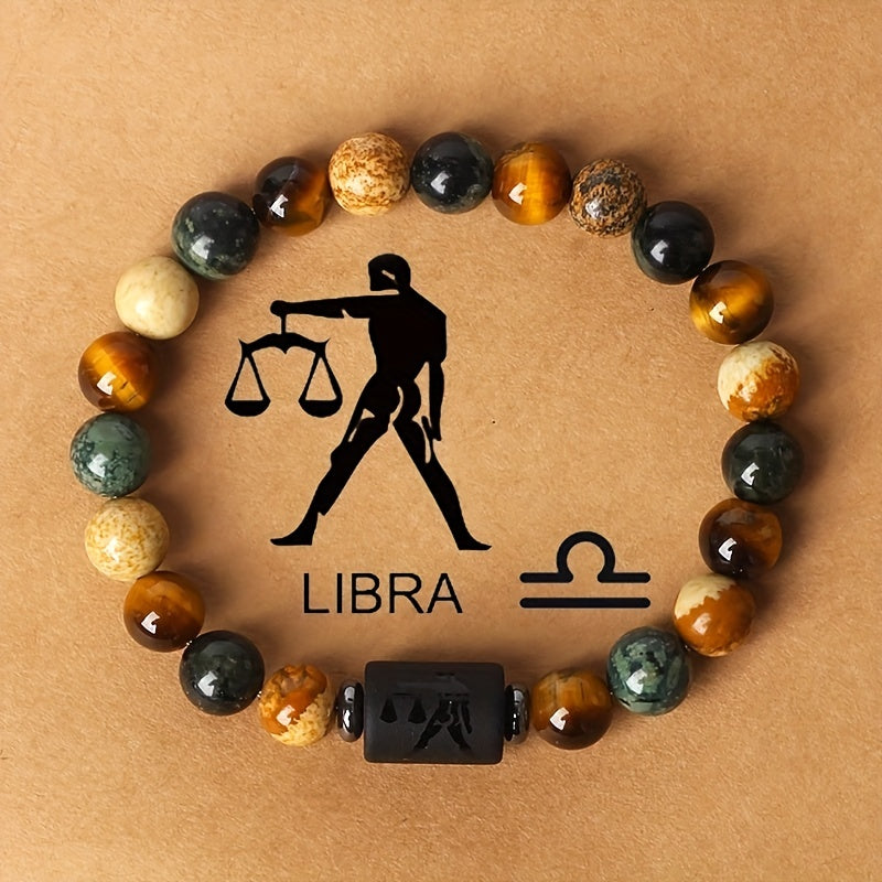 1pc Zodiac Astrology Natural Stone Beaded Bracelet, Fashionable 12 Constellation Designs, Personalized Zodiac Sign Jewelry, Ideal Birthday or Valentine'S Day Gift, 19.0cm