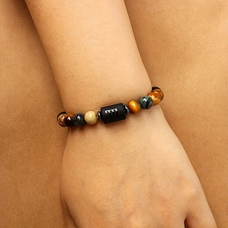 1pc Zodiac Astrology Natural Stone Beaded Bracelet, Fashionable 12 Constellation Designs, Personalized Zodiac Sign Jewelry, Ideal Birthday or Valentine'S Day Gift, 19.0cm