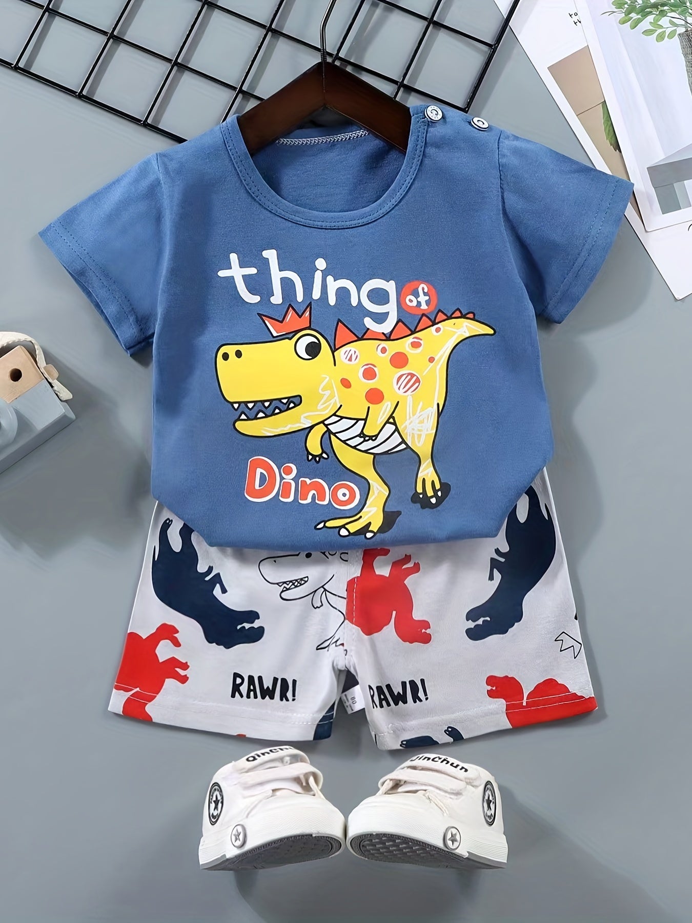 Boys Cartoon Off-road Truck "Ride Like The Wind" Casual Outfit Round Neck T-shirt & Shorts For Summer Boys Clothes
