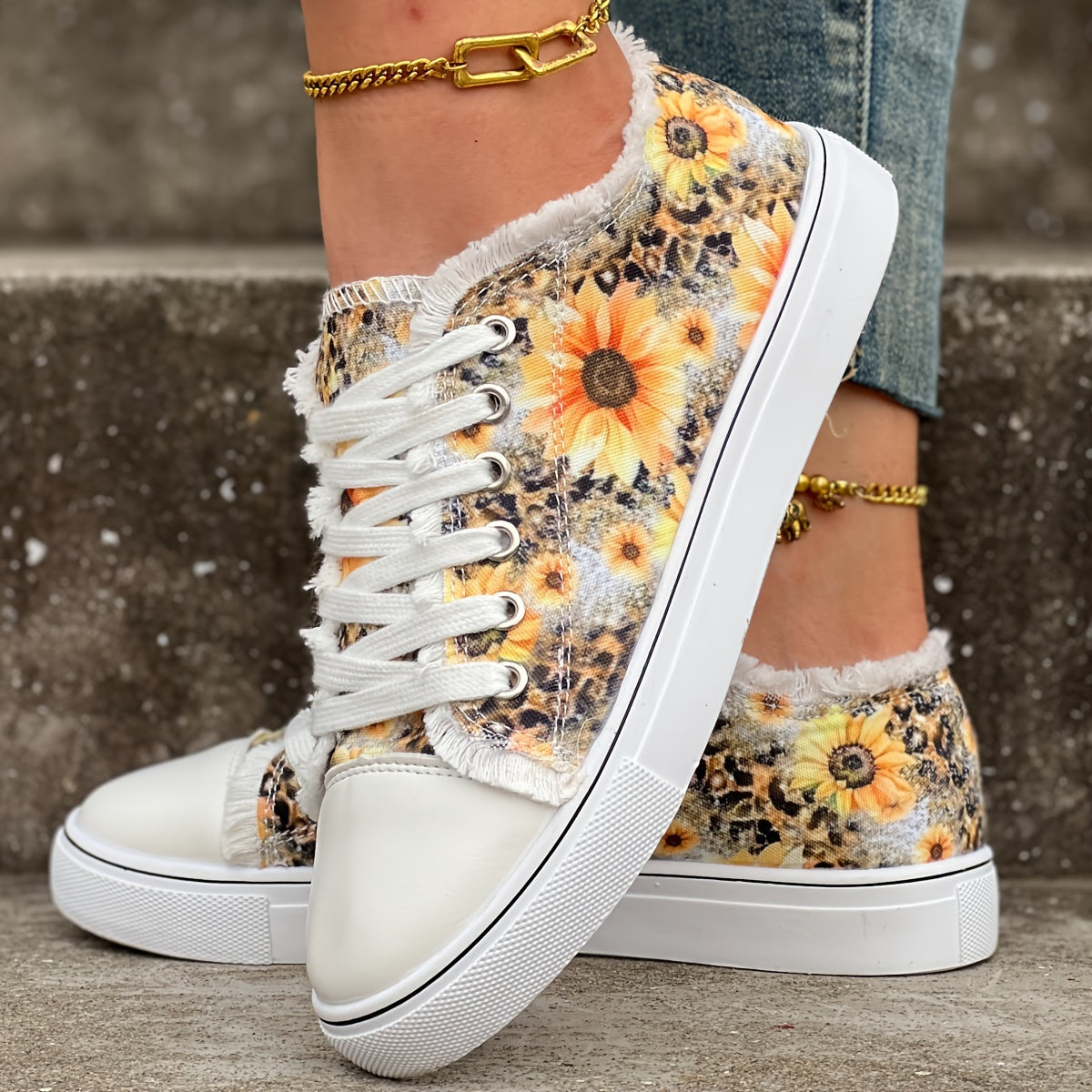 Fashion Printed Sun Flower Strap Casual Shoes