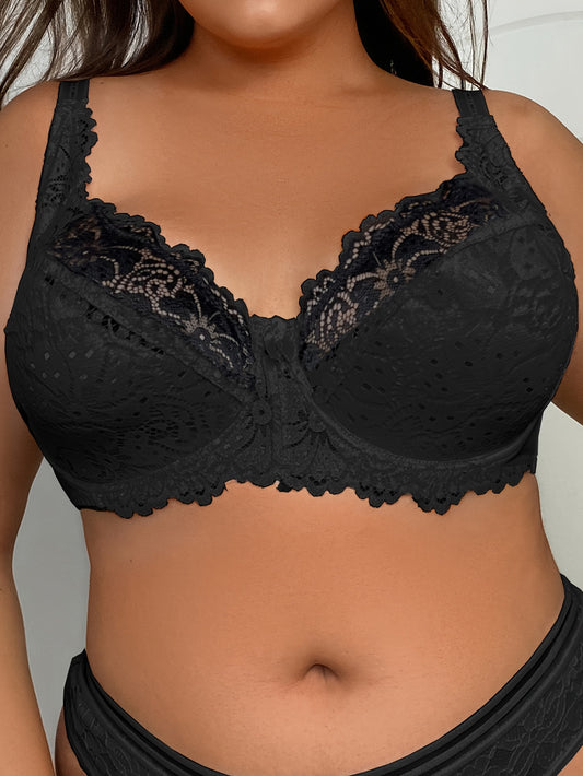 1pc Plus Size Women's Full-Cup Wire Bra - Solid Black/Deep Brown/ - Full-Coverage Wire, Lace-like Strap & Edge - Non-Padded Comfort Fit - Hand Washable - Fitted Cup for Large Busts - Sexy & Elegant Everyday/Evening Wear - Suitable for E-Cup Size - Wire Br