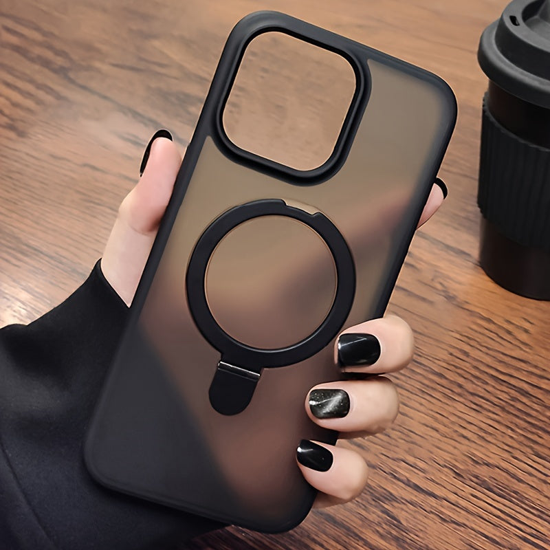 Luxury Magnetic Holder Armor Shockproof Wireless Charging Phone Case, For iPhone 11/12/13/14/15/16 Pro Max Plus Shockproof Hard PC Back Cover