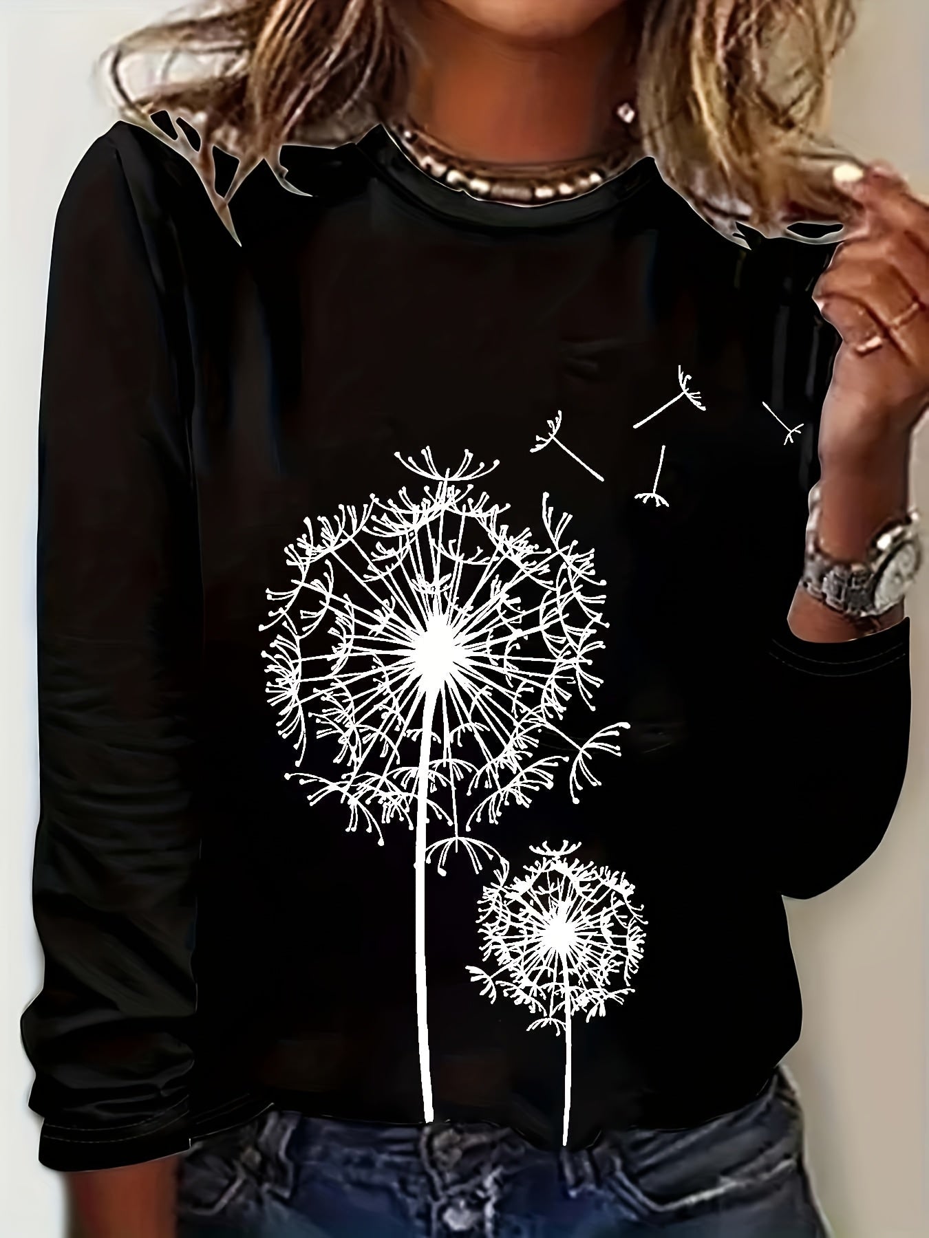 2023 Spring-Autumn New Arrival Printed Round Neck Loose Long Sleeve T-Shirt - Machine Washable, Perfect for Daily Wear and Home Use, Spring Fashion, Autumn Clothing, Geometric Print, Relaxed Fit, Breathable Fabric, Comfortable Fabric, Basic Top, Everyday