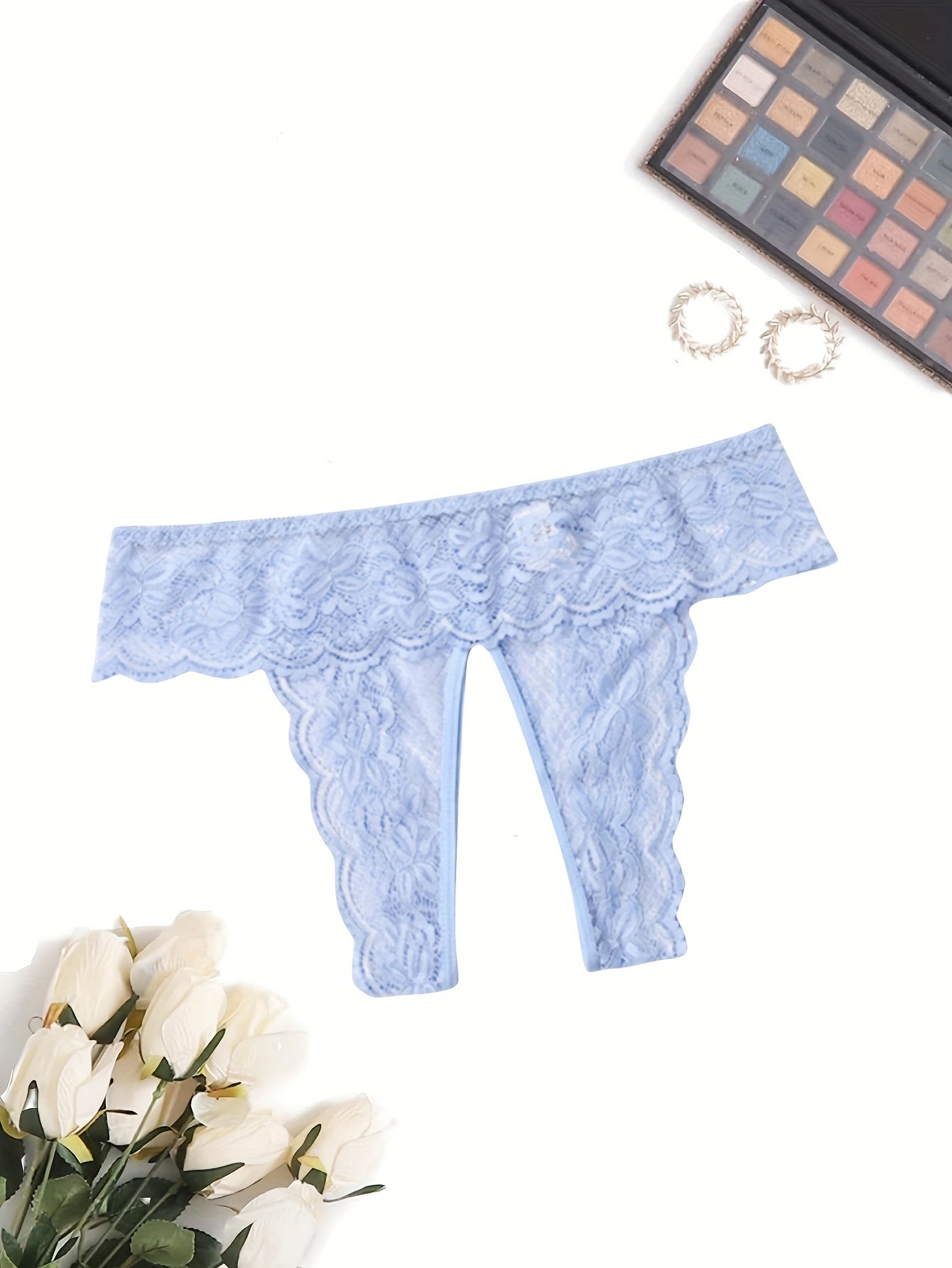 Women'S Sexy Red Lace Thong Panties - Open Crotch Design with Cut-Out Details, Breathable & Comfortable Intimate Underwear for Valentine'S Day or Special Occasions, Romantic Clothing, Elegant Style, Intricate Detailing