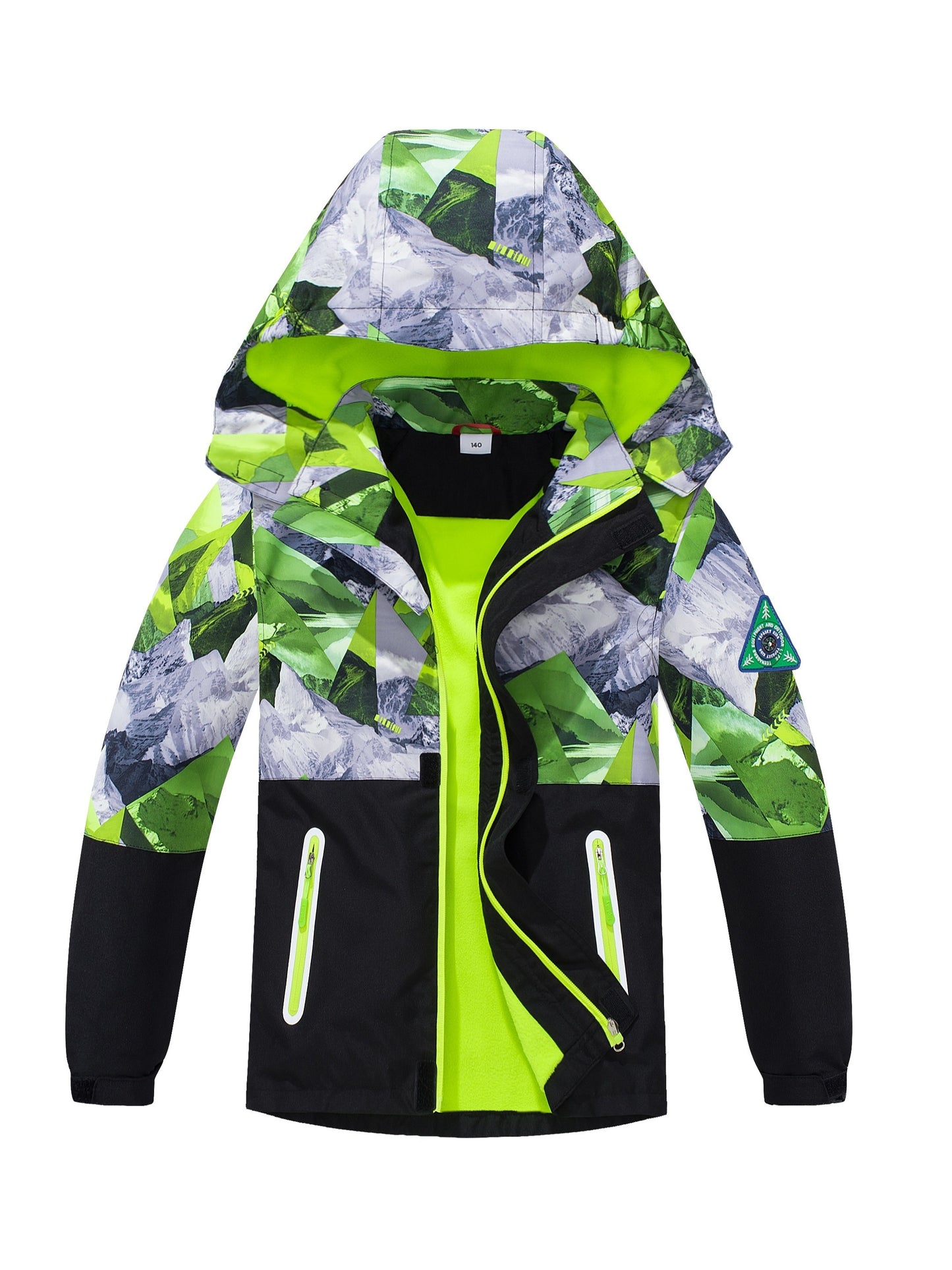 TOP&SKY KIDS Boys Lightweight High Quality Jacket with Removable Hood - Windproof Coat, Full-Zip Closure, Green/Black Camo, Machine Washable Outerwear for & Kids (Spring/Fall) - Ideal for Running, School, Travel, Kids Outdoor Apparel, Contrast Color Desig