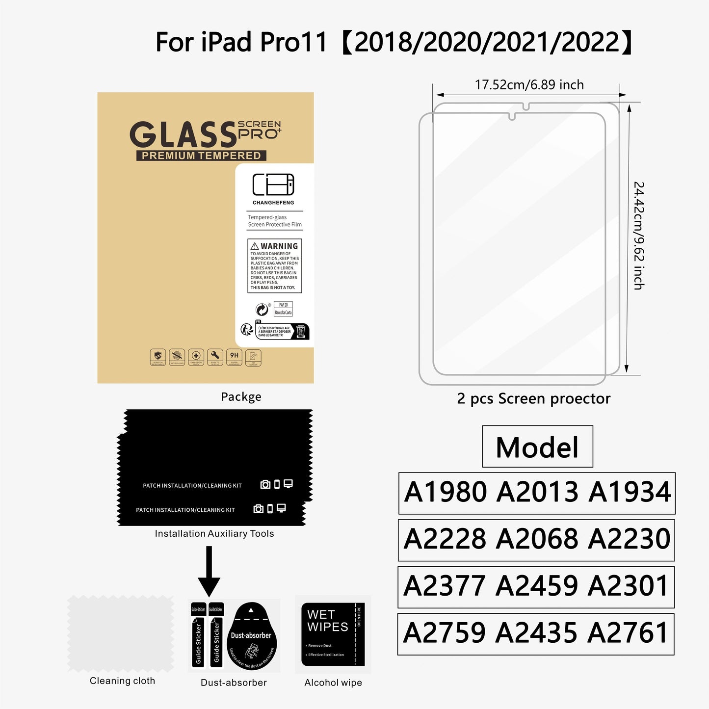 This Is a Pack of 2 Tempered Glass Screen Protectors for Ipad Models Including The 11Th, 10Th, 9Th, 8Th, 7Th, 6Th, 5Th, Air 7, Air 6, Air 5, Air 4, Air 3, Mini 7, Mini 6, Mini 5, And Mini 4 (2018/2020/2019/2020/2022/2023/2024/2025) Pro/Air (7.9/8.3/9.7/10