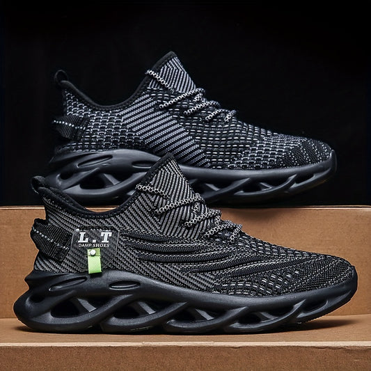 Men'S Fashion Sneakers, Casual Athletic Shoes with Striped Pattern, Round Toe, Lace-Up Closure, Fabric Upper, MD Sole, All-Season Sports Footwear
