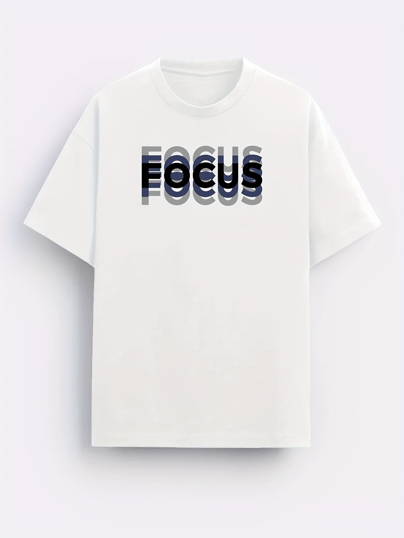 Unisex Trendy Letter Print Crew Neck T-Shirt, A Must-Have for Style Enthusiasts! Gradient FOCUS Design, Ultra Stylish & Streetwear-Inspired! Minimalist yet Versatile!