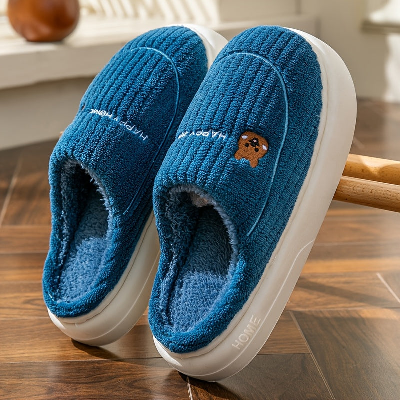 Solid Color Home Warm Slippers with a Soft EVA Sole, Comfortable Fuzzy Closed-Toe Shoes, Non-Slip Plush Indoor Footwear.