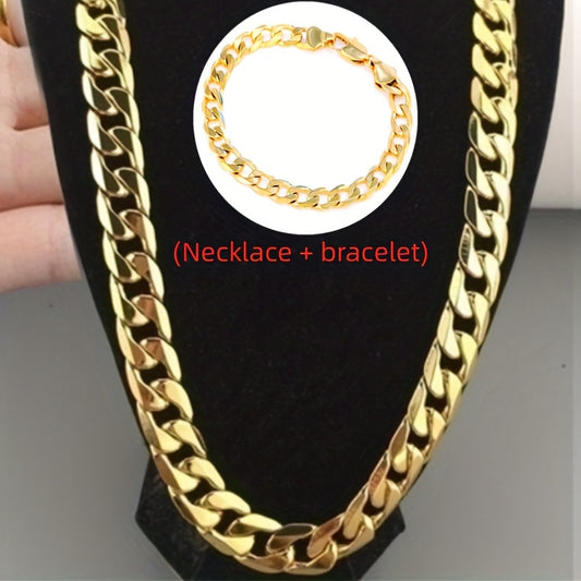 2pcs/set Necklace + Bracelet, 18K Gold Plated Plated Men's Necklace,Valentine's Day