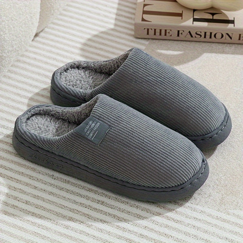 Unisex Winter Warm Slip-On Slippers with Non-Slip Rubber Sole - Plush Fabric Indoor House Shoes for Home, Multi-Color Options (Beige, Blue, Yellow, Green, Grey, Pink), Cute Slippers, Plush Exterior, Soft Texture Footwear