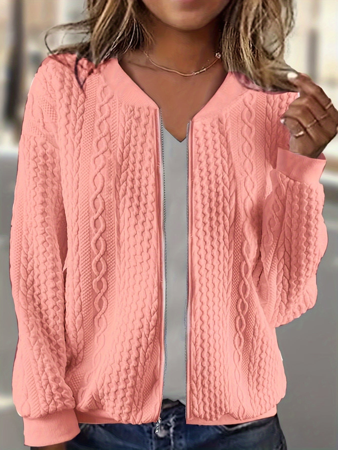 Plus Size - Women'S Plus Size Baseball Jacket - Full-Zip Front Closure, Soft Pink Outerwear for Fall/Winter, Casual Outerwear for Everyday & Formal Events, Fall Fashion, Relaxed Fit, Quality Stitching, Fashion Lovers