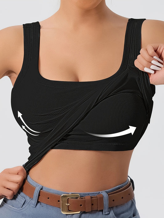 Women'S Sleeveless Top with Removable Padding, Fitted, Solid Color, Suitable for Wearing As an Outer Layer Or As a Base Layer.