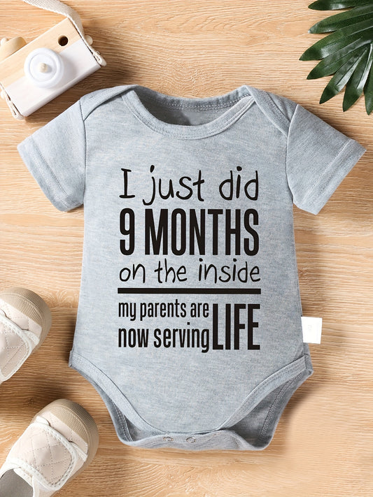 Baby Triangle Jumpsuit I Just Did 9 Months on The Inside My Parents Are Now Serving Life Letter Print Newborn Cute Short-Sleeved Romper Onesie, for Outdoor