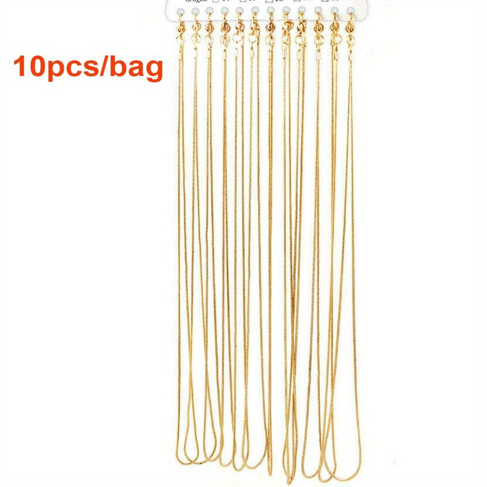 10pcs 40.64-76.2cm ROSE Golden / GOLDEN / PLATED SNAKE CHAINS PLAIN NECKLACES 10 PACKS WHOLESALE