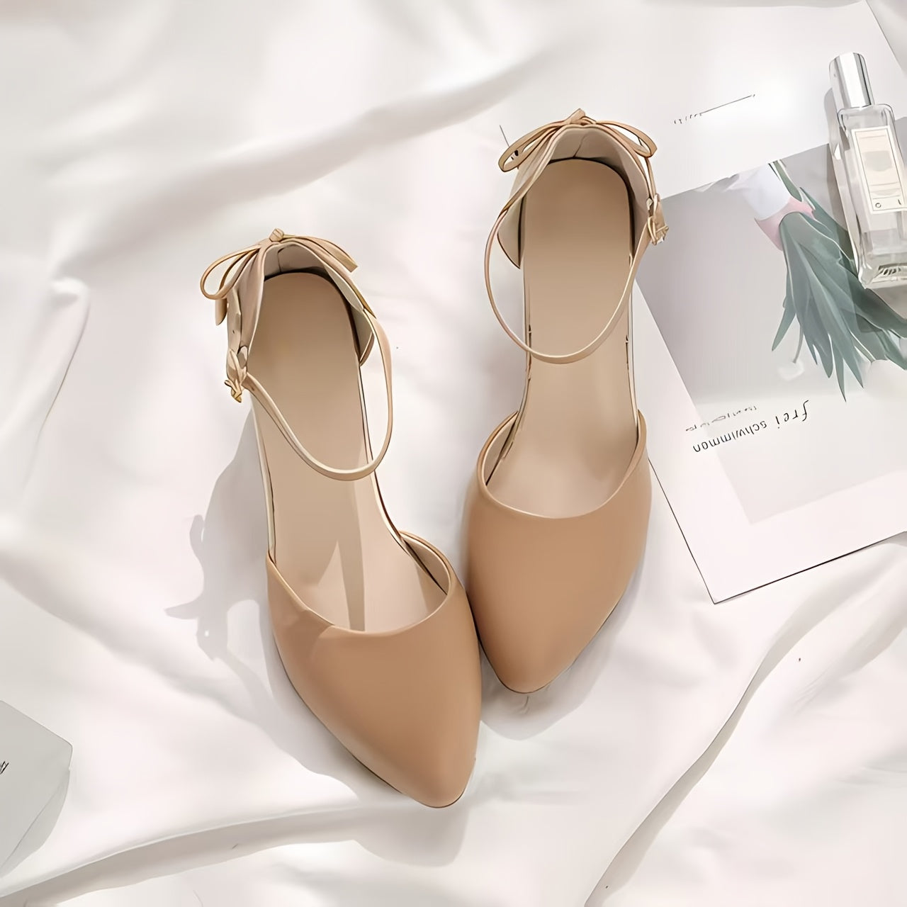 Elegant Women'S Pointed Toe Dress High Heels with Bowknot - Chunky Heel Sandals, Faux Cover, Golden Buckle Strap, Perfect for Summer, Travel, and Wedding Occasions, Wedding Sandals | Elegant High Heels | Synthetic Sandals, Dress Heel