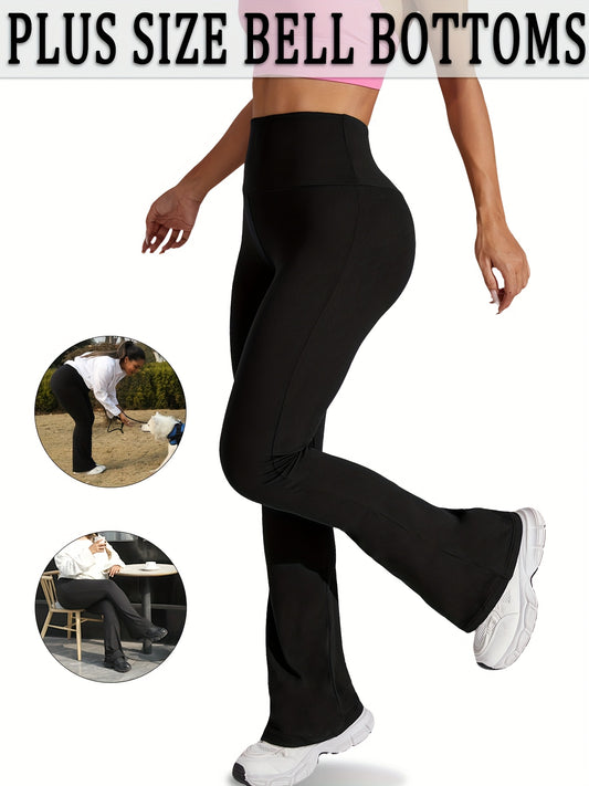 Women's Plus Size High Waisted Flare Leggings - Stretchy Non-See-Through Yoga Pants with Wide Waistband, Tummy Control Workout & Casual Pants Pink - Machine Washable All-Season Trousers for Everyday & Formal Outfits, Bellbottom Style, Comfortable Fit, Wom