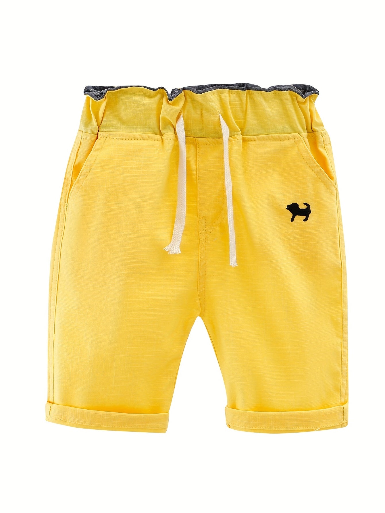 Boys' Summer Beach Shorts with Cartoon Embroidery - Lightweight Breathable Regular Fit Casual Swim Trunks, Non-Stretch Fabric for Poolside & Outdoor Play, Cute Shorts, Playful Design, Comfortable Fit, Perfect for Outdoor, for Outdoor, Outdoor Wear, Boys'