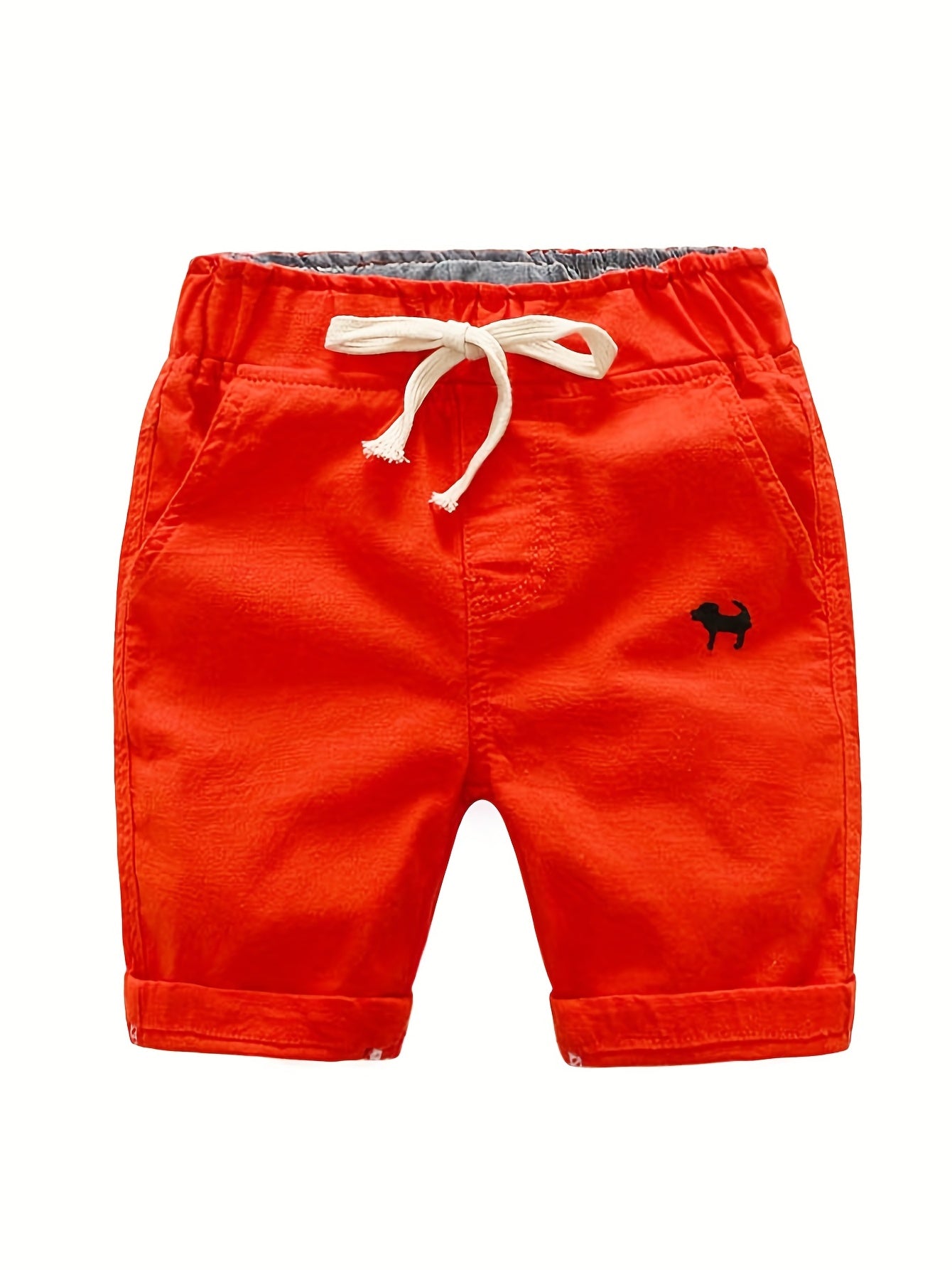 Boys' Summer Beach Shorts with Cartoon Embroidery - Lightweight Breathable Regular Fit Casual Swim Trunks, Non-Stretch Fabric for Poolside & Outdoor Play, Cute Shorts, Playful Design, Comfortable Fit, Perfect for Outdoor, for Outdoor, Outdoor Wear, Boys'