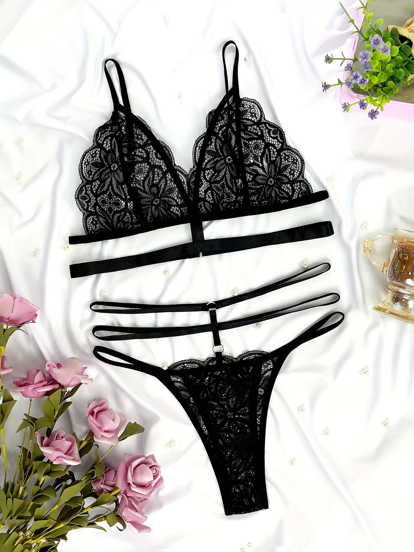 Sexy Lace Floral Transparent Lingerie Set for Women - Sexy Bra and Panty Set with Floral Pattern, High Support, No Padding, Adult Size, Lingerie Sets, Sexy Lingerie, Intimate Apparel, Elegant Lingerie, No Padding Bra