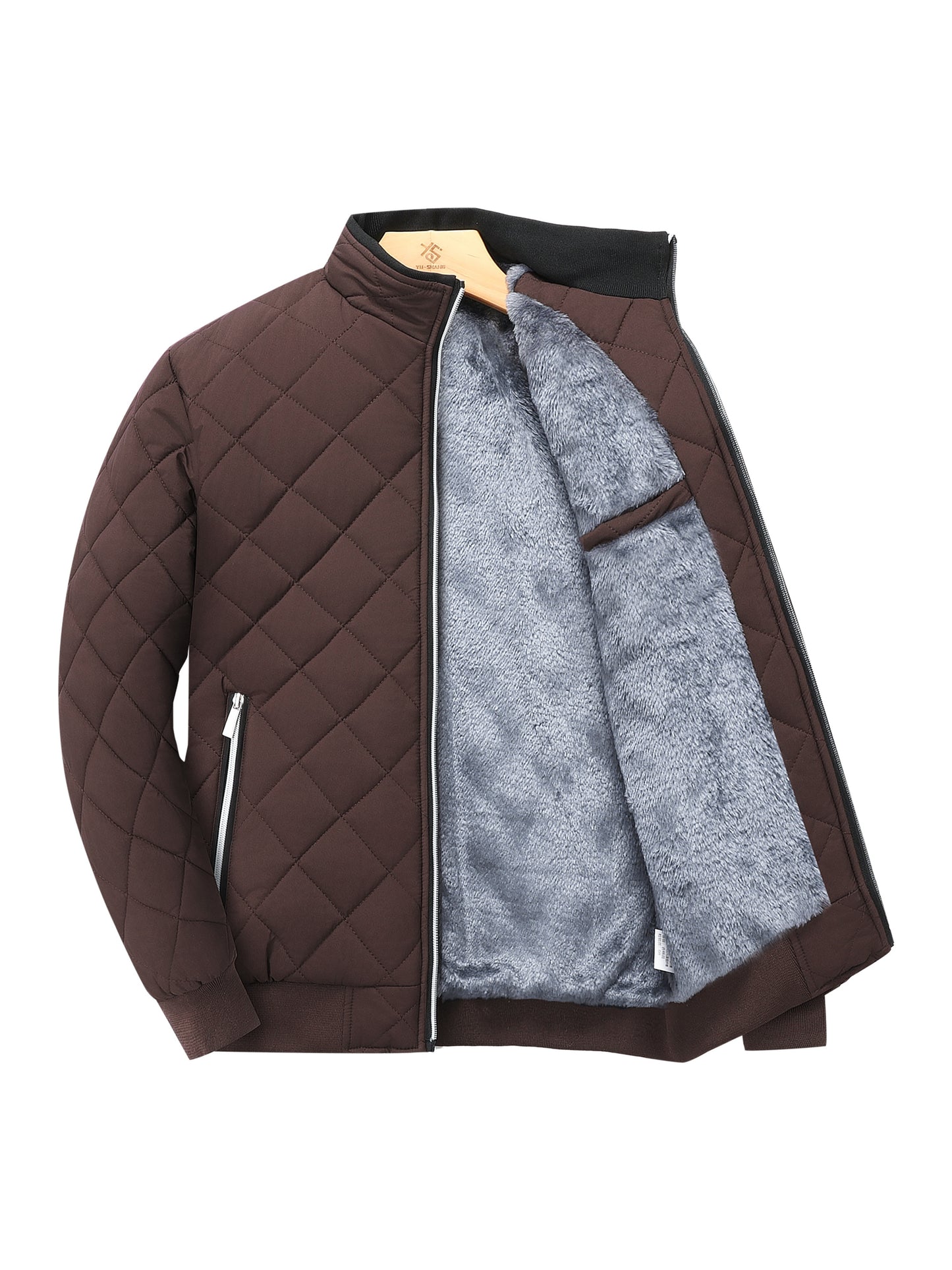 Men's Quilted Fleece-Lined Winter Jacket - Dark Green, Warm & Stylish Zip-Up with Pockets, Casual Loose Fit for Everyday Cold Weather, Winter Clothes