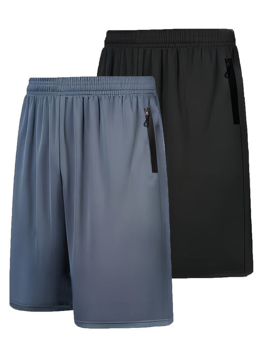 2pcs Men's Athletic Shorts with Zip Pockets and Elastic Waistband Quick Dry Activewear Basketball Football