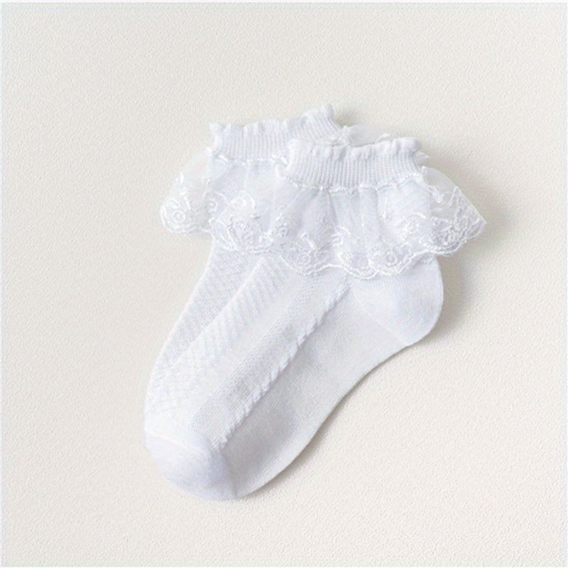 Pair of Youngsters's Lace Socks, Girls' Mesh Princess Short Socks for Spring/Autumn/Summer, Youngsters White Dance Socks
