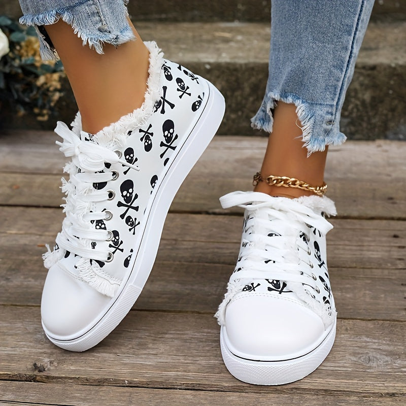 European and American Export Large Size Halloween Skeleton 3D Print Low-Top Lace-Up Casual Flat Shoes for Women