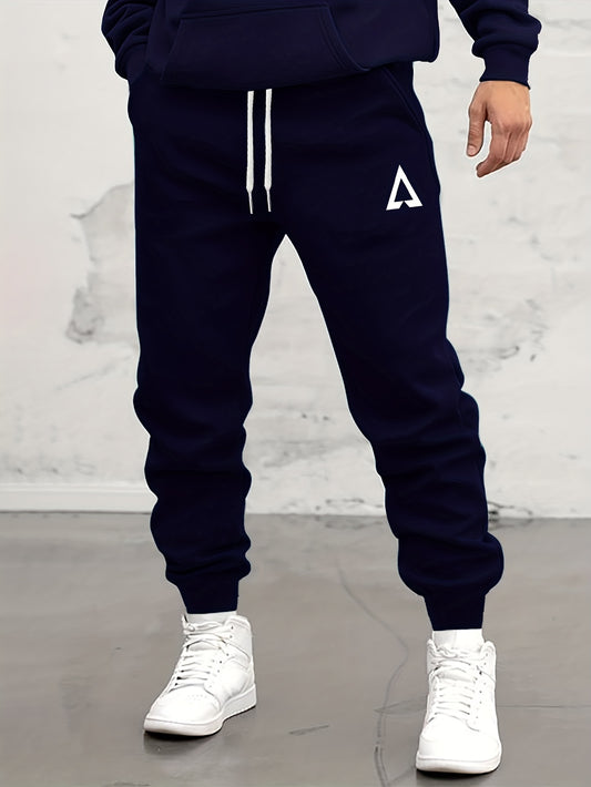 Trendy Pattern Print Drawstring Sweatpants Loose Fit Pants Men's Casual Slightly Stretch Joggers For Spring Autumn Running Jogging