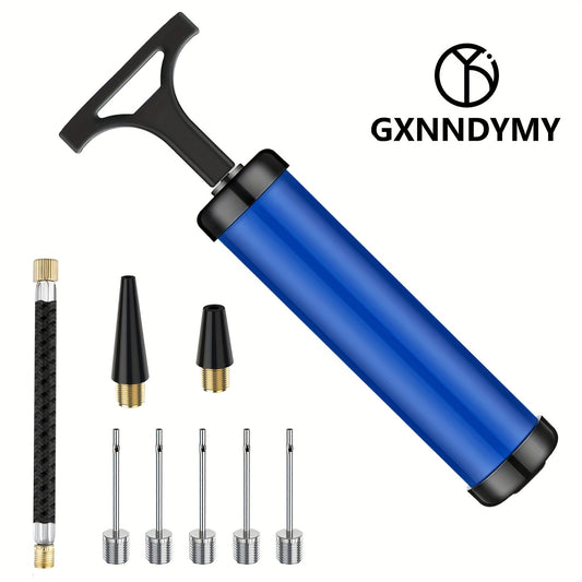 Portable Manual Air Pump Kit, PVC Ball Pump Inflator with Needle, Nozzle, Extension Hose for Soccer Basketball Football Volleyball Water Polo Rugby Exercise Sports Ball Balloon Swim Inflatables, Blue, Without Battery