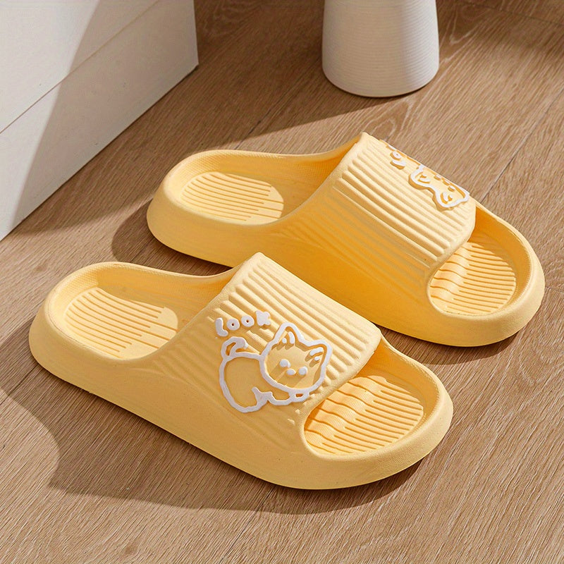 Cute Cat Pattern Slides, Casual Open Toe Soft Sole Shoes, Comfortable Indoor Home Slides