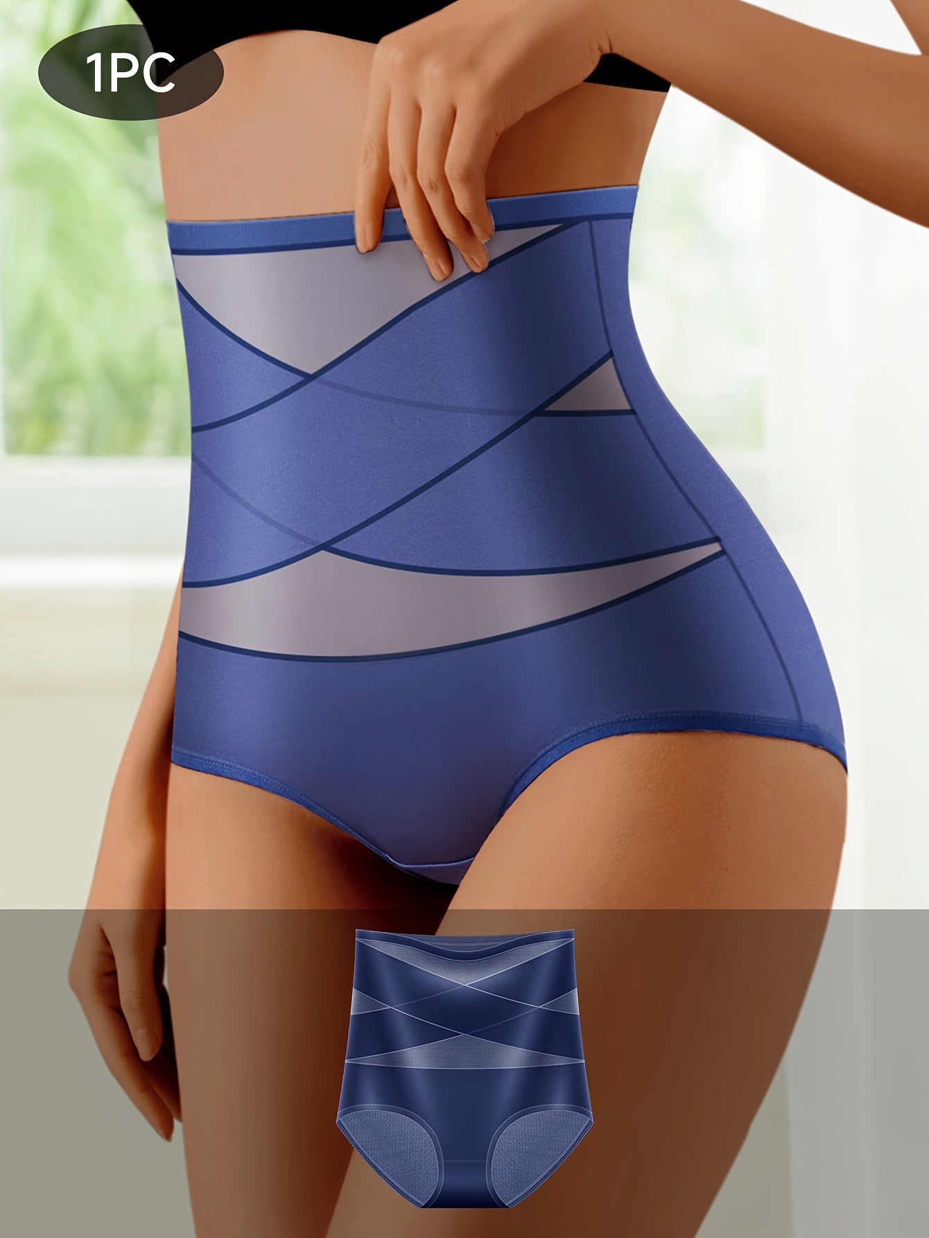 1pc Women's High-Waist Shapewear Panties, Comfortable Skin-Friendly Breathable, Elegant Style, No Padding, Cross Strap Detail, Medium Support, Knit Fabric, Solid Color, Nylon Material, Triangle Underwear