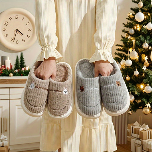 Solid Color Home Warm Slippers with a Soft EVA Sole, Comfortable Fuzzy Closed-Toe Shoes, Non-Slip Plush Indoor Footwear.