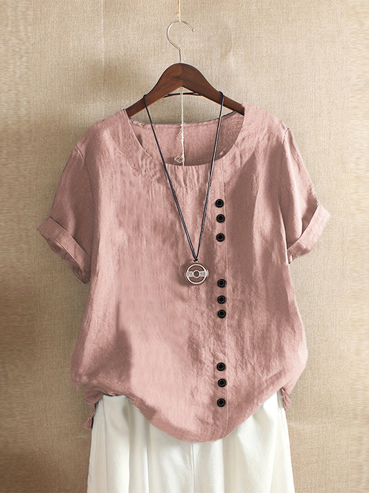 Plus Size, Newya 2020 Summer Retro Solid Color Oversized Loose Short Sleeve Pullover Round Neck T-Shirt for Women