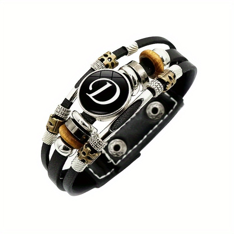 1pc Multilayer Braided Bangle Punk Style A-Z Bangle With 26 Alphabet PU Leather Bracelets With Identification Name For Men And Women