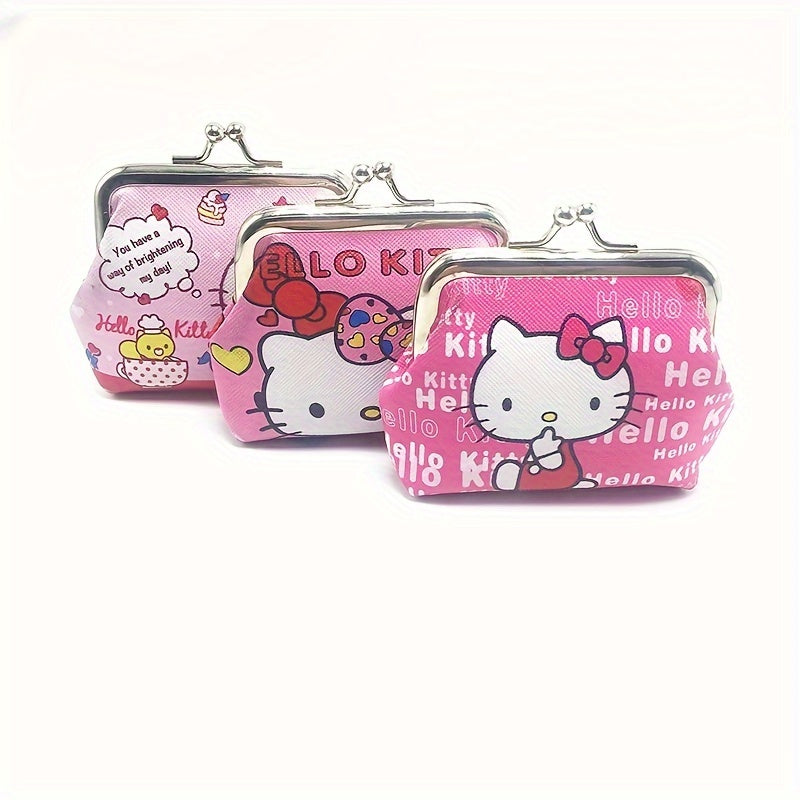 Hello Kitty Cartoon Coin Pouch, Mini Clutch Kiss-Lock Purse, Kawaii Storage Bag Wallet