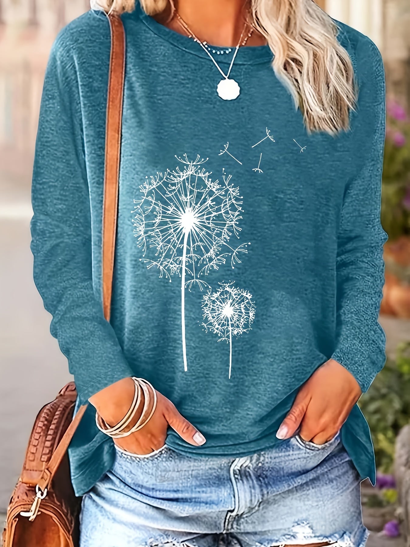 2023 Spring-Autumn New Arrival Printed Round Neck Loose Long Sleeve T-Shirt - Machine Washable, Perfect for Daily Wear and Home Use, Spring Fashion, Autumn Clothing, Geometric Print, Relaxed Fit, Breathable Fabric, Comfortable Fabric, Basic Top, Everyday