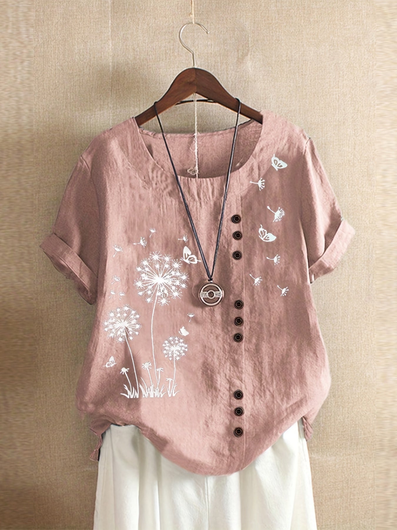 Plus Size, Plus Size Shirt New Casual Loose Printed Short Sleeve Pullover Women's Top, Accessories Not Included