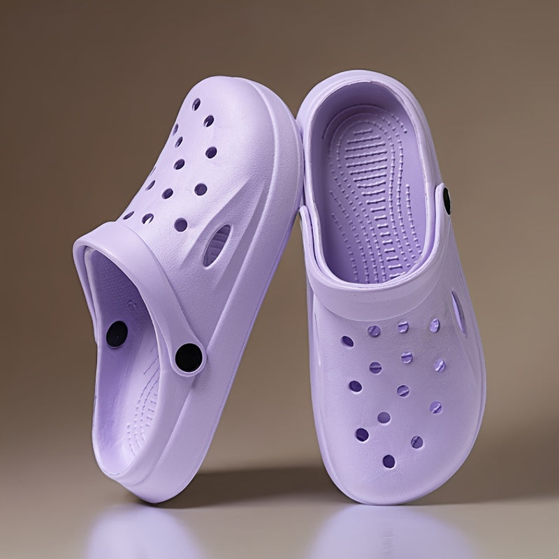 Women's Slip- Thick-Sole EVA Clog Shoes - All-Season Comfortable Round-Toe Mules with Arch & Cushioned Insole, Purple//Black/White, Casual & Semi-Formal Indoor/Outdoor Footwear, Lightweight & Durable EVA Material, Hand Wash or  Clean, Versatile for Beach