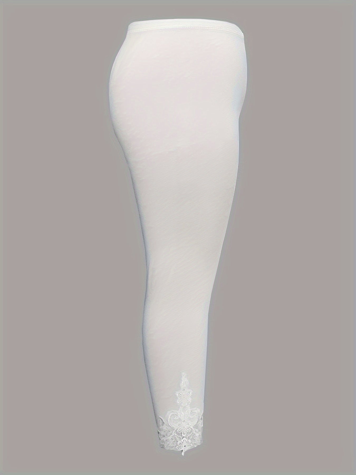Plus Size Contrast Lace Solid Leggings, Casual Every Day Stretchy Leggings, Women's Plus Size Clothing