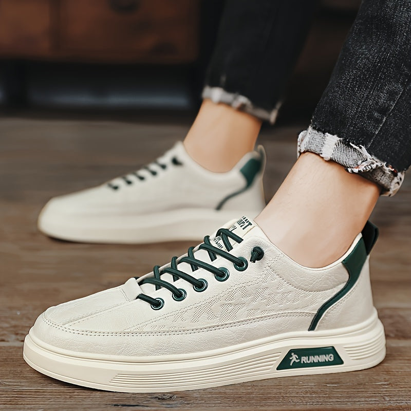 Men'S Spring Casual Sneakers, Korean Style All-Season Low Top Shoes, Solid Color Minimalist Design, Round Toe, Elastic Band Closure, Faux Upper & Lining, Rubber Sole, EVA Insole
