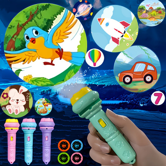 56 Pattern Luminous Flashlight Bedtime Puzzle Toy Dinosaur Animals Marine Insects Multiple Numbers Alphabet Food Fruit Multiple Pattern Flashlight Toy Holiday Gift Christmas Gift