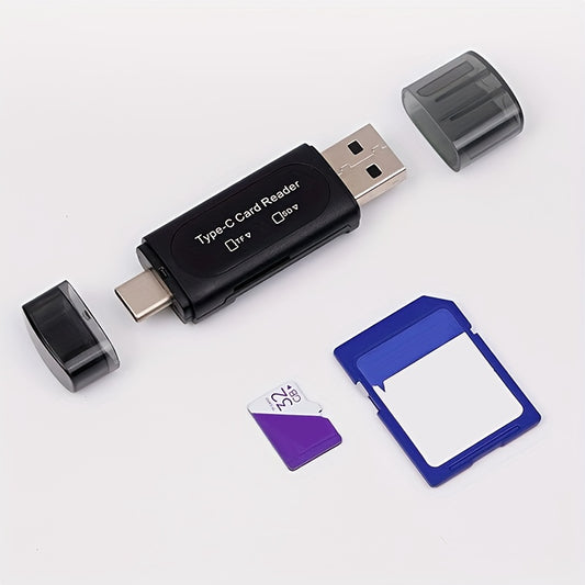 USB Card Reader, 4in1 Type C/USB A to SD/XC/HC Card Adapter, Dual Card Slot Memory Card Reader, Competible for PC, Galaxy, Tablet, Huawei and More, Micro Card Reader, USB Card Reader All In One, Memory Card Reader USB, Micro Sd Card USB Adapter, USB to Sd